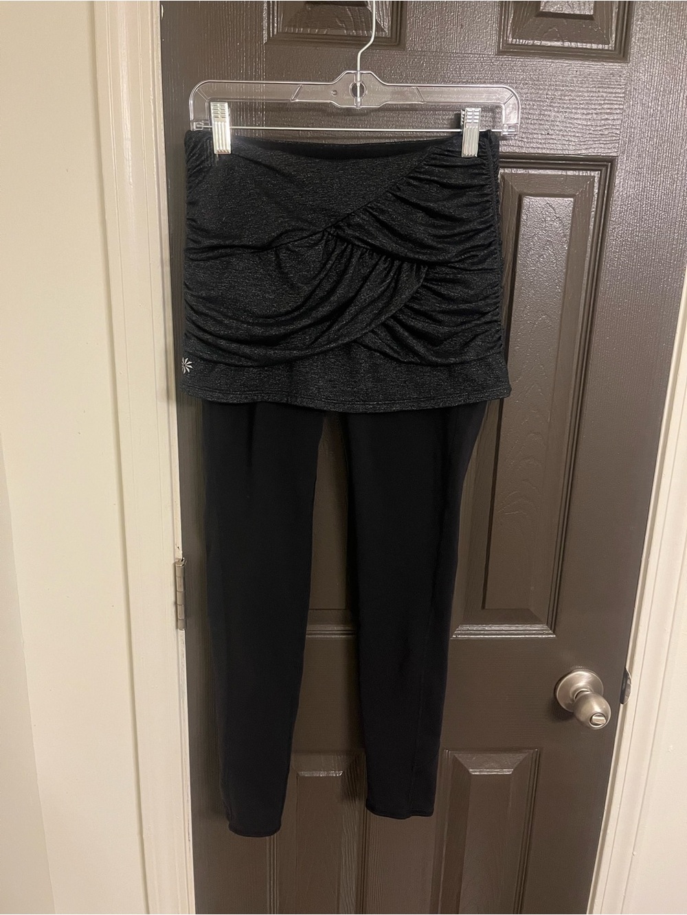 Athleta Black Skirted Leggings with Ruched Waist